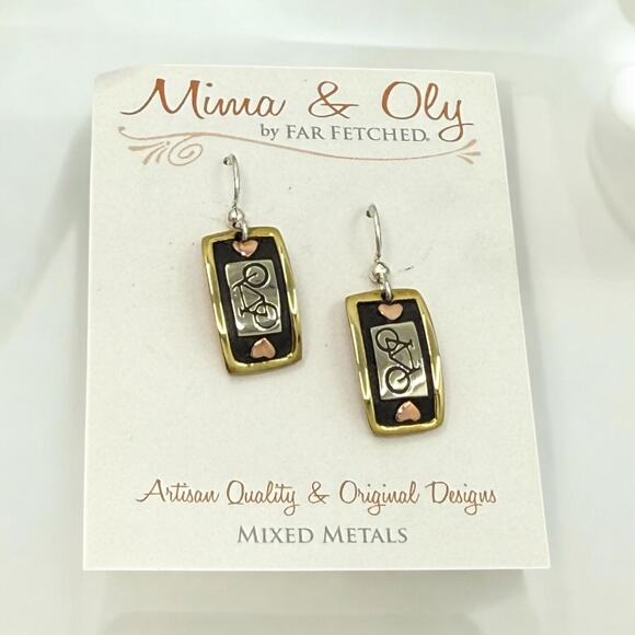 Far Fetched Blessed Dangle Earrings Rectangle Artisan Crafted Stamped Quote - Picture 4 of 5